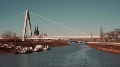 Cologne, Rhine river, Severin's Bridge Stock Footage 103111630