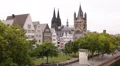 Cologne Skyline Cathedral Sidewalk Promenade People Walk Tourists Visit Old Town HD Footage
