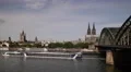 Cologne Skyline Establishing Shot Cityscape Hohenzollern Bridge Tour Boat Rhine HD Footage