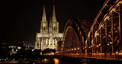 Cologne skyline night time Stock Footage 92163750