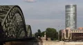 Cologne Skyline People Crossing Famous Hohenzollern Bridge Kolntriangle Commuter HD Footage
