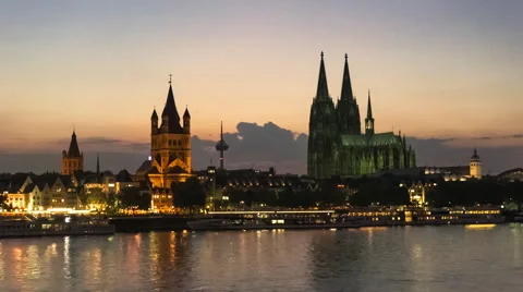 Cologne Skyline at Sunset, Germany Stock Footage 41814100