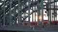 Cologne Sunset Hohenzollern Bridge Local Regional Train Passing People Commuters HD Footage