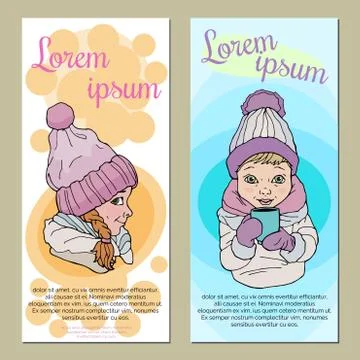 Cololrful vector template for kid flyer. Cartoon children illustration and text Stock Illustration