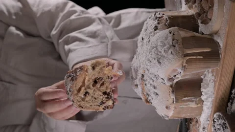 Colomba with chocolate. Easter Italian cake with almonds and chocolate in the Stock Footage 233622422