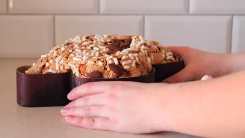 Colomba pasquale-Italian Easter cake on the kitchen table. Easter cake Video stock 237438807