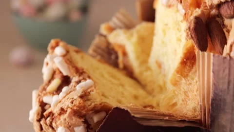 Colomba pasquale-Italian Easter cake, with a big plan. Разрез Easter cake Stock Footage 237438849
