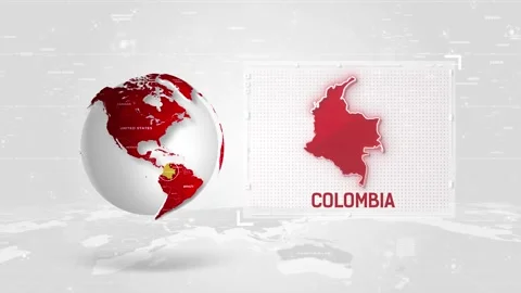 Colombia 4K Tech Map Beside Globe On White Background. Stock Footage 341008806