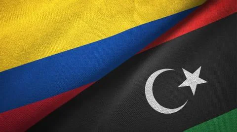 Colombia and Libya two flags textile cloth, fabric texture Stock Illustration