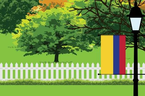 Colombia Day Trees Lamp Vector Illustration Stock Illustration