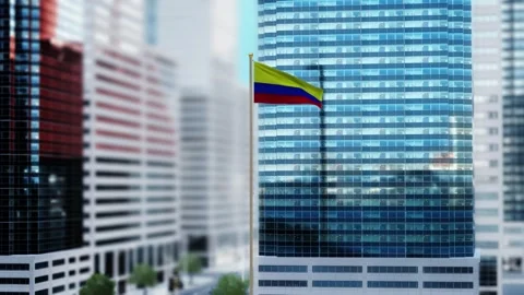 Colombia Flag 3D Render Animation Waving in Front of Modern Glass Buildings  Stock-Footage 333076307