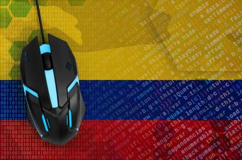 Colombia flag  and computer mouse. Digital threat, illegal actions on the Int Stock Photos