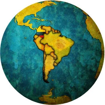 Colombia flag on globe map Stock Illustration
