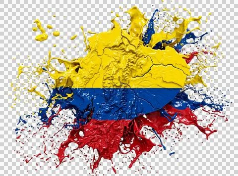 Colombia flag made of colored paint splashes on transparent background with.. Stock Illustration