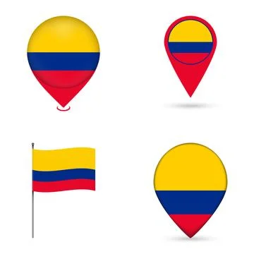 Colombia Flag Map Pin Icons Set Collection. Stock Illustration