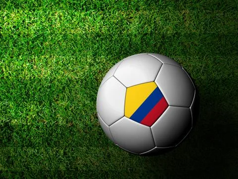 Colombia flag pattern 3d rendering of a soccer ball in green grass Stock Illustration