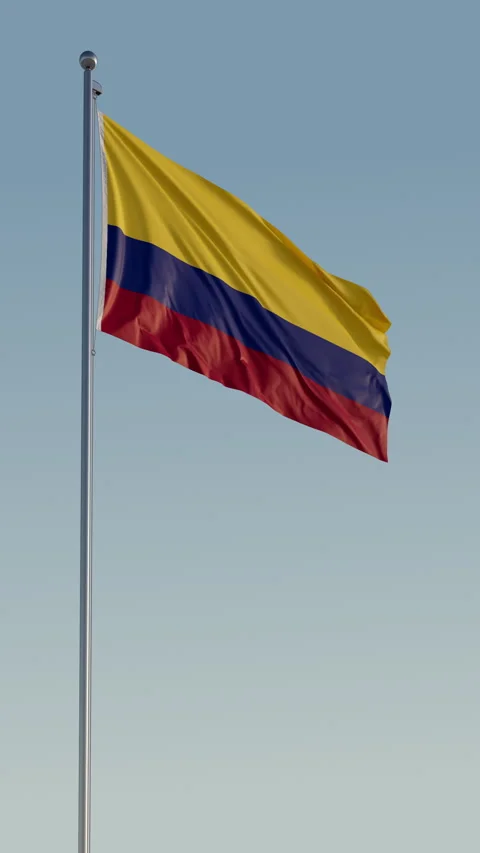 Colombia Flag Seamless Loop Cinematic Realistic Waving Blue Sky 스톡 동영상 317499496