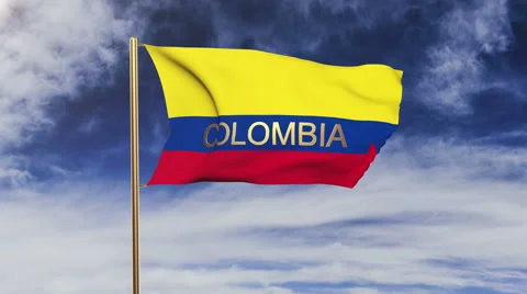 Colombia flag with title waving in the wind. Looping sun rises style.  Animation Stock Footage 48627670