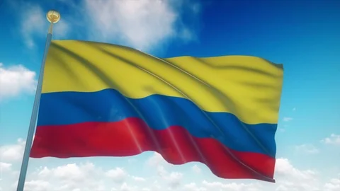 Colombia Flag Waving 3D Rendering Blue Sky Background - Seamless Loop 4K Stock Footage 94402376