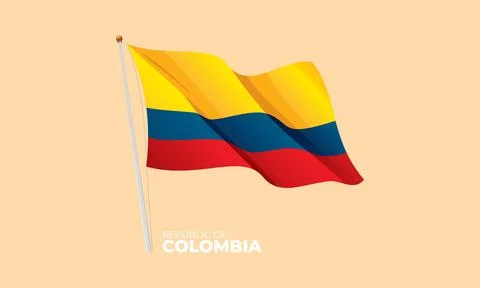 Colombia flag waving at the flagpole. Vector 3D Stock Illustration