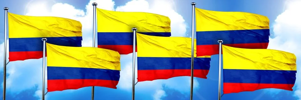 Colombia flags, 3D rendering, on a cloud background Illustrazione stock