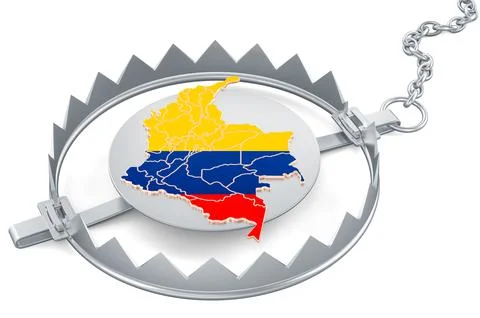 Colombia inside bear trap, 3D rendering Illustrazione stock