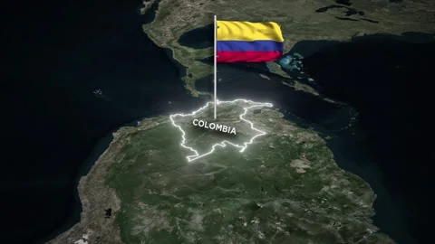 Colombia Map Animation, 3D Waving of National Flag, Glowing Border on World Map. 库存影片 333643117