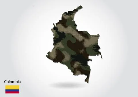 Colombia map with camouflage pattern, Forest - green texture in map. Military Stock Illustration