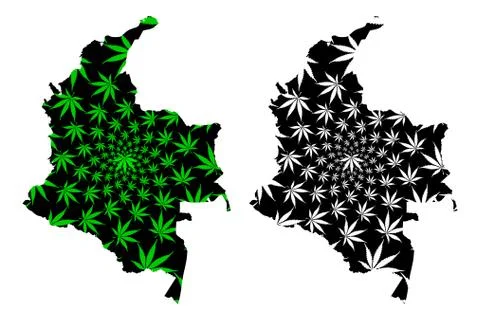 Colombia - map is designed cannabis leaf Stock Illustration