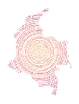 Colombia map filled with concentric circles. Sketch style circles in shape .. イラスト素材