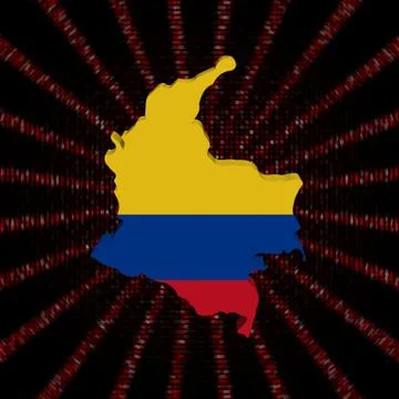 Colombia map flag on red hex code burst illustration 库存插图