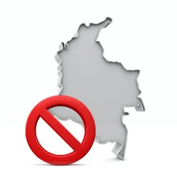 Colombia map with red no entry warning sign. 3D Rendering Stock Illustration