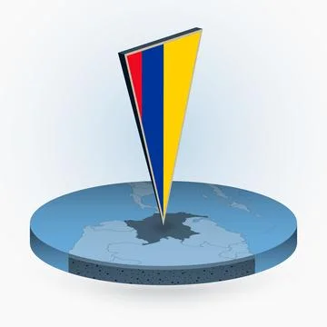 Colombia map in round isometric style with triangular 3D flag of Colombia Stock Illustration