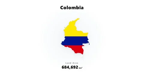 Colombia map silhouette filled with yellow blue and red flag stripes on glowing Stock Footage 345687611