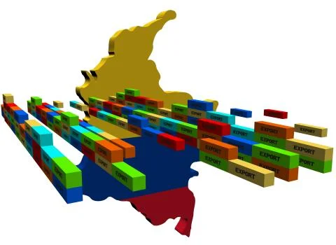 Colombia map with stacks of export containers illustration 库存插图