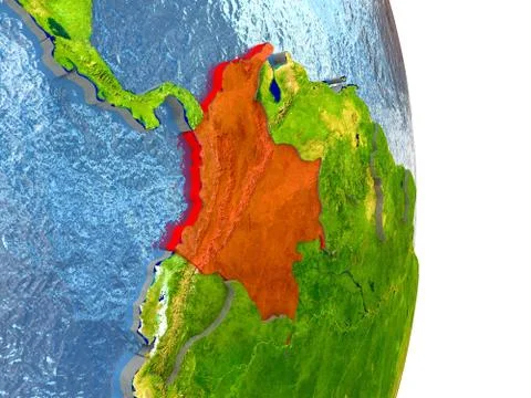 Colombia in red on Earth Stock Illustration