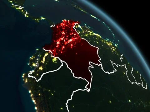 Colombia in red at night Stock Illustration