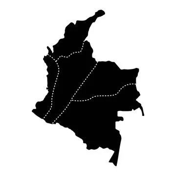 Colombia regional borders map. Black silhouette of Colombia with visible ad.. Stock Illustration