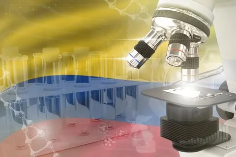 Colombia science background - microscope on flag Stock Illustration