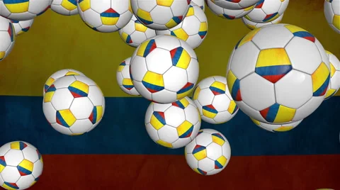 Colombia soccer balls falling on flag background Stock Footage 42220522