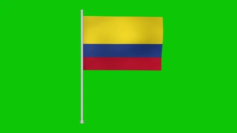 A colombian banner waving gently on a pole against a bright green screen Stock Footage 317543199