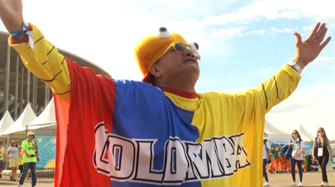 Colombian fan crying after winning soccer game against Ivory Coast in World Cup Stock Footage