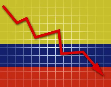 The Colombian flag and arrow graph going down Stock Illustration