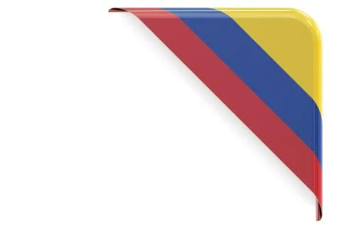 Colombian flag corner, button, label. 3D rendering Stock Illustration