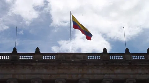 Colombian Flag Waving in Wind on Top of Congress Building Stock Footage 44441639