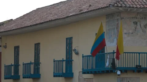 Colombian Flags on a Balcony Stock Footage 42267329