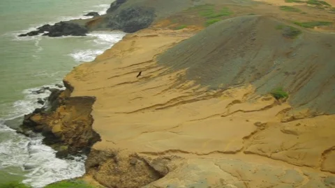 Colombian nature, Cabo de la Vela Bird flying over arid zone and the seasho 스톡 동영상 75167053