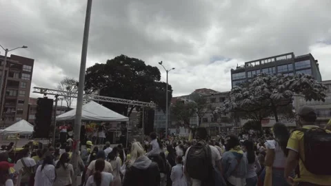 Colombian protesters during a 'call to list' of the people murdered by the state Stock Footage 153872053