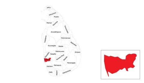 Colombo district location highlighted on map of Sri Lanka in red color showing Stock Illustration