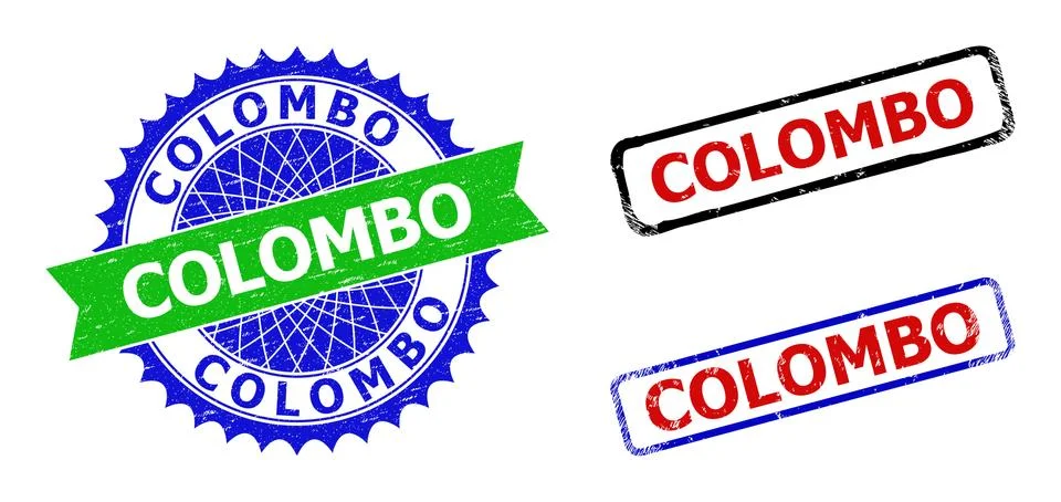 COLOMBO Rosette and Rectangle Bicolor Stamps with Rubber Surfaces Stock Illustration